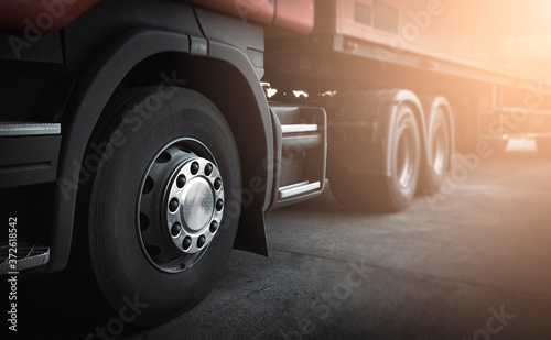 Close-up truck wheels of semi truck on parking. freight transportation © Siwakorn1933