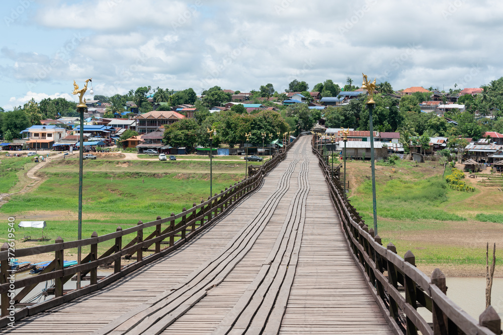 Mon bridge at Sang-Kla-Buri in beautiful day.