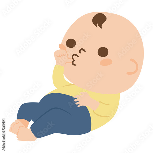親指を咥えてる可愛い赤ちゃんのイラスト。