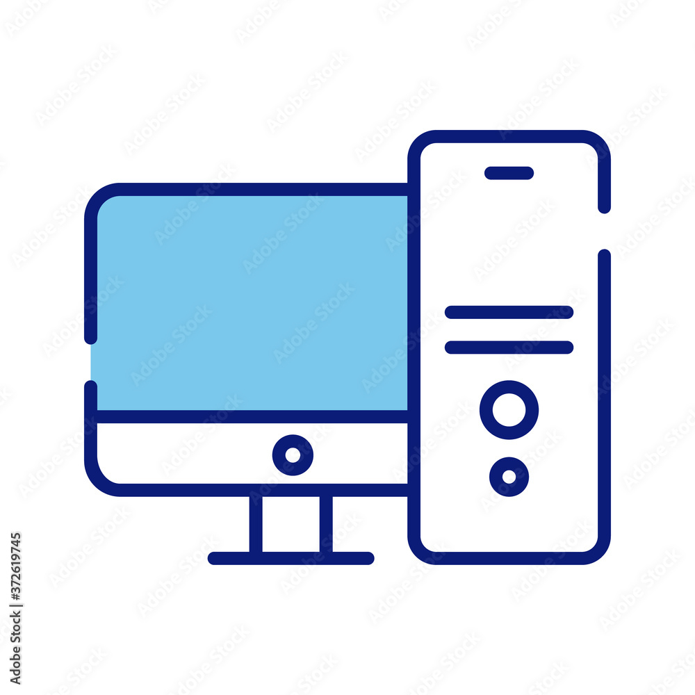 desktop computer with tower line and fill style icon desktop computer with tower line and fill style icon