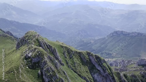 Aerial view of Peña Mea (Pena Mea), one of the most emblematic summits of the Lavian Council in Asturias, north of Spain (4) photo