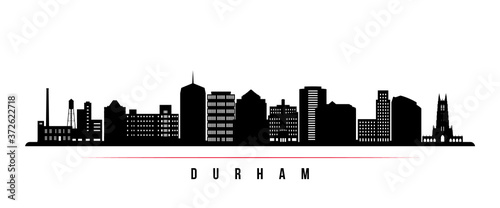 Durham skyline horizontal banner. Black and white silhouette of Durham City, North Carolina. Vector template for your design.