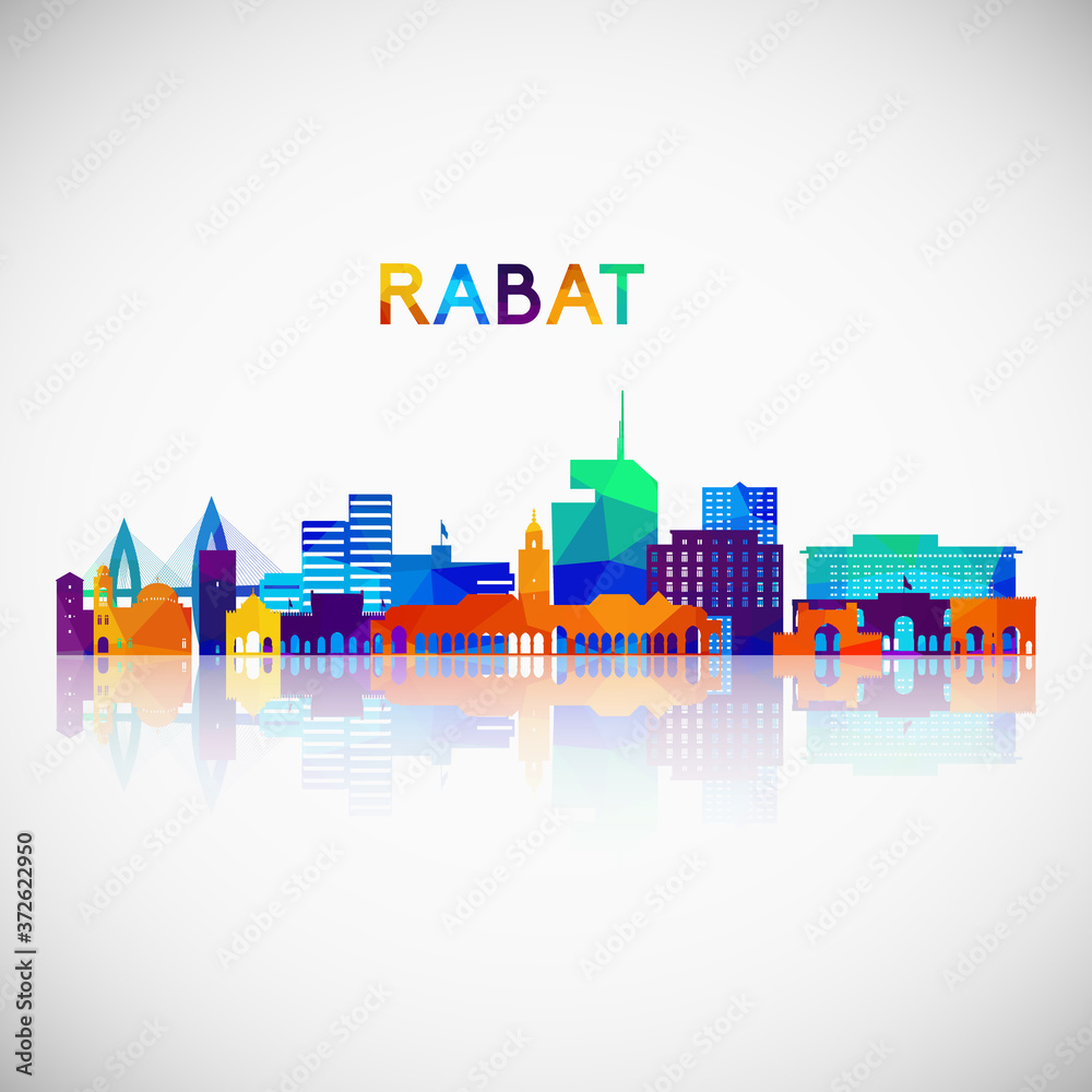 Rabat skyline silhouette in colorful geometric style. Symbol for your design. Vector illustration.