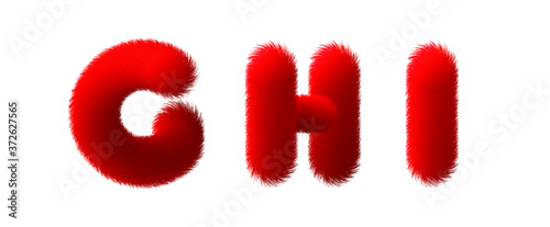 Set of High Quality 3D Shaggy Letter G H I on White Background . Isolated Vector Element