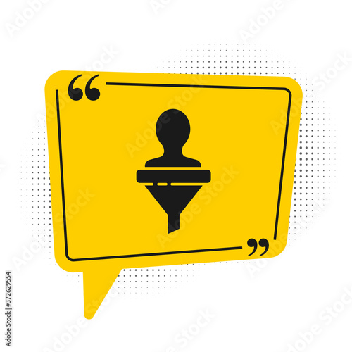 Black Head hunting icon isolated on white background. Business target or Employment sign. Human resource and recruitment for business. Yellow speech bubble symbol. Vector.