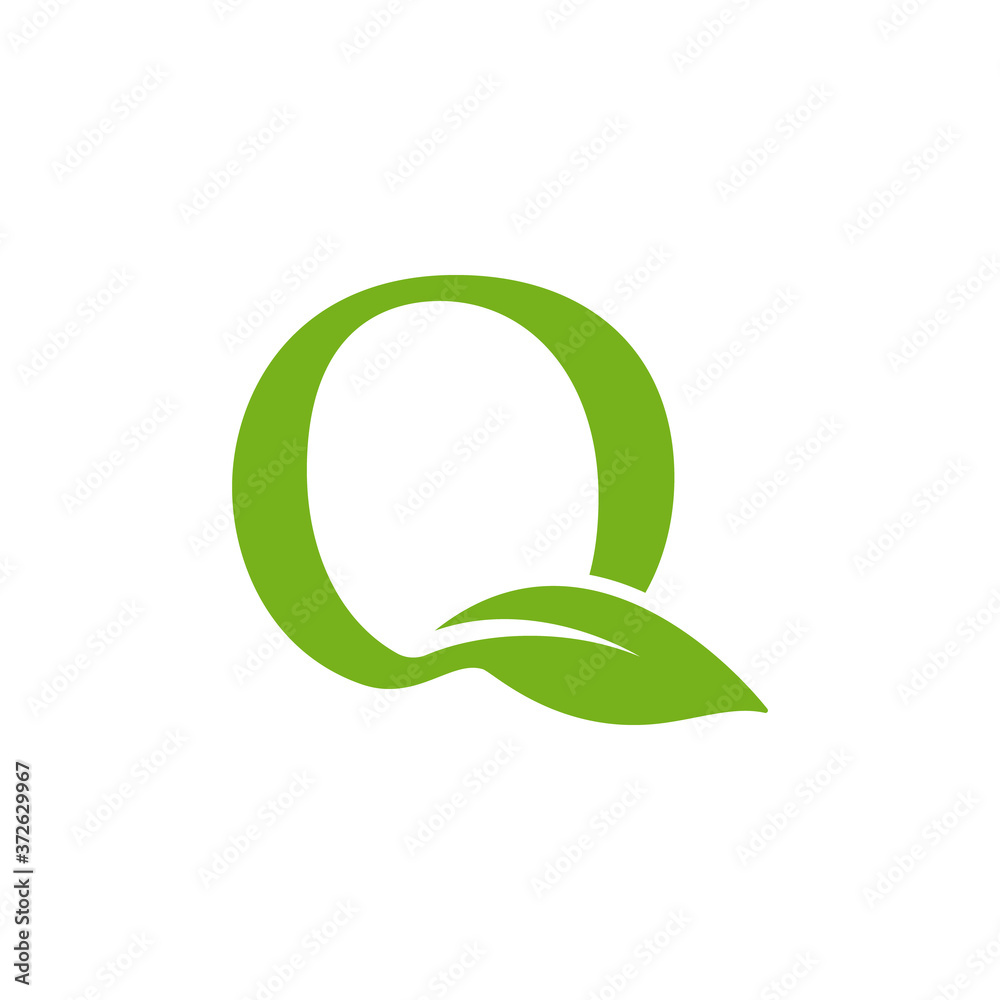 Letter Q initial with green leaf logo vector design template Letter Q initial with green leaf logo vector design template