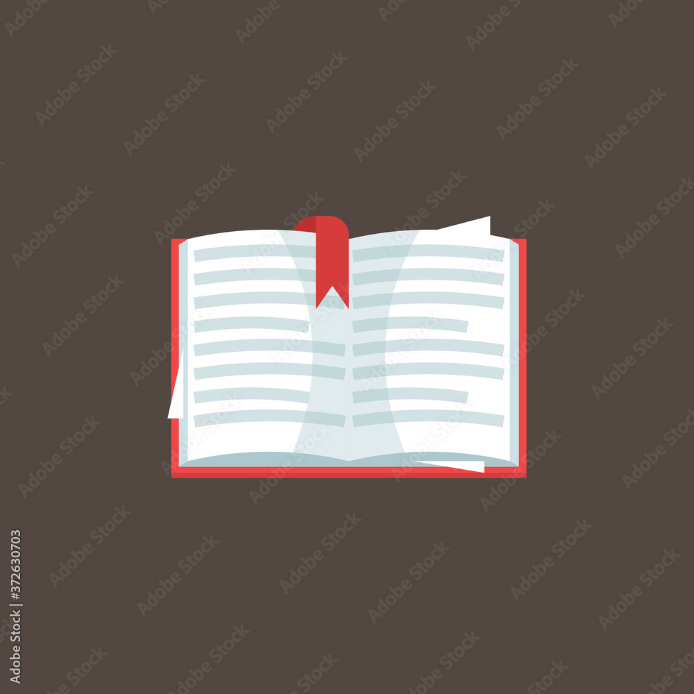 Open book vector illustration, book flat icon with red bookmark Open book vector illustration, book flat icon with red bookmark