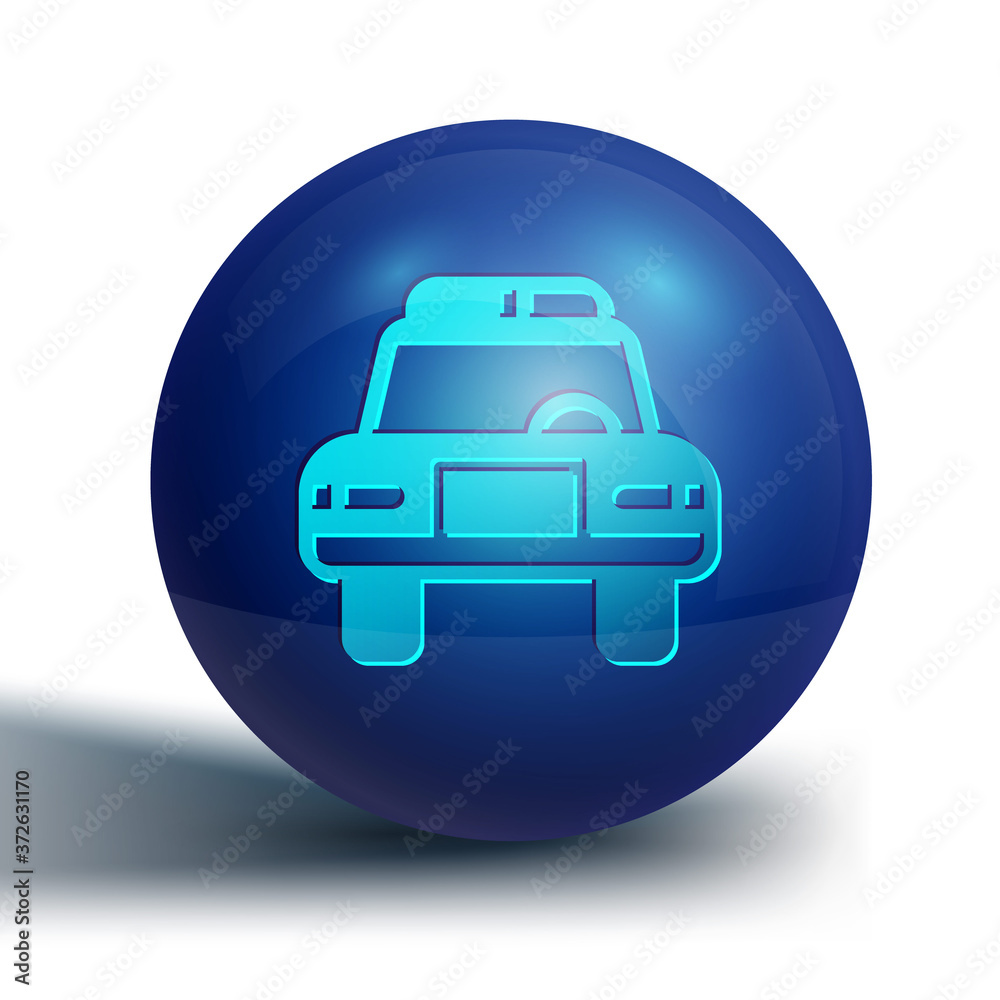 Blue Police car and police flasher icon isolated on white background. Emergency flashing siren. Blue circle button. Vector.