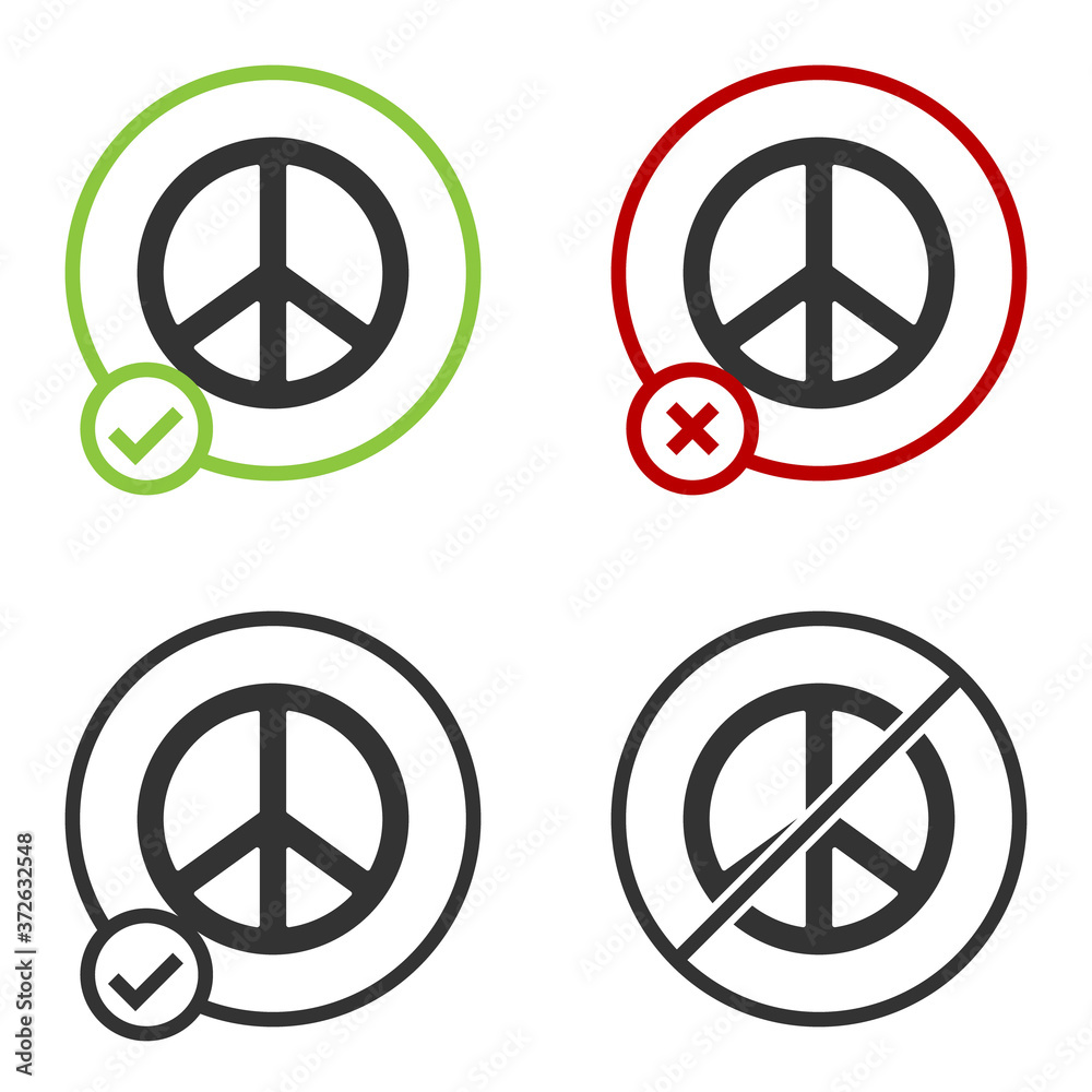 Black Peace icon isolated on white background. Hippie symbol of peace. Circle button. Vector. Black Peace icon isolated on white background. Hippie symbol of peace. Circle button. Vector.
