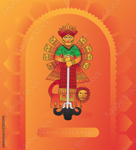 Happy Durga Puja Festival Greeting Background, Hindu Goddess Durga Illustration