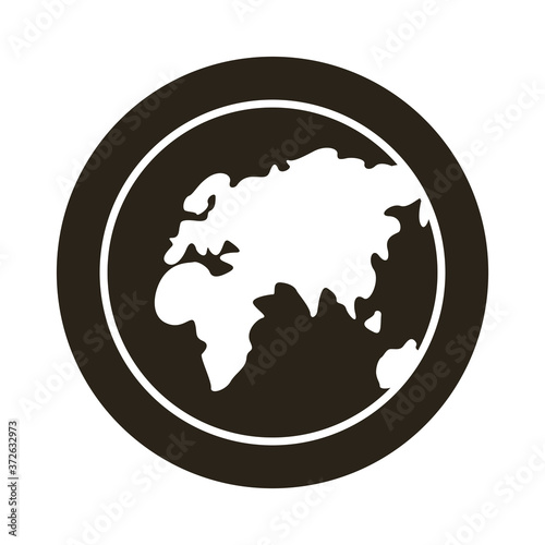 world planet earth with old continent block style icon