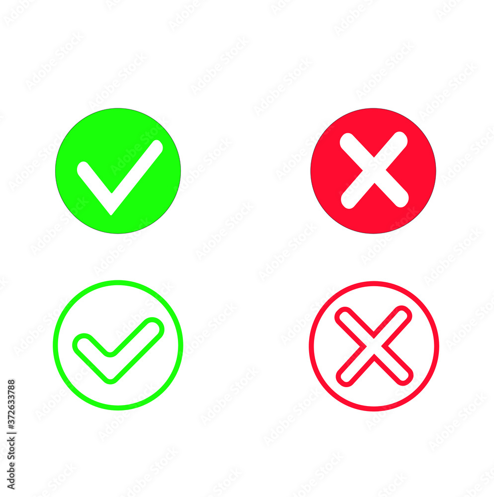 Check Icon , Correct / Incorrect, Yes/No , Right / Wrong Web Pack Icon .Vector Illustration, on white isolated background.Web button. Check Icon , Correct / Incorrect, Yes/No , Right / Wrong Web Pack Icon .Vector Illustration, on white isolated background.Web button.