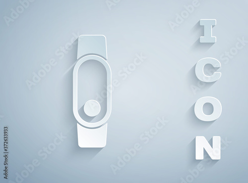 Paper cut Smartwatch icon isolated on grey background. Paper art style. Vector.
