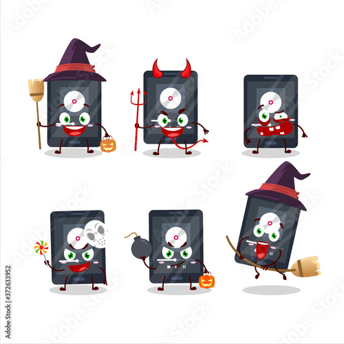 Halloween expression emoticons with cartoon character of ipod music