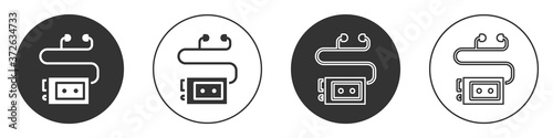 Black Museum audio guide icon isolated on white background. Headphones for excursions. Circle button. Vector.