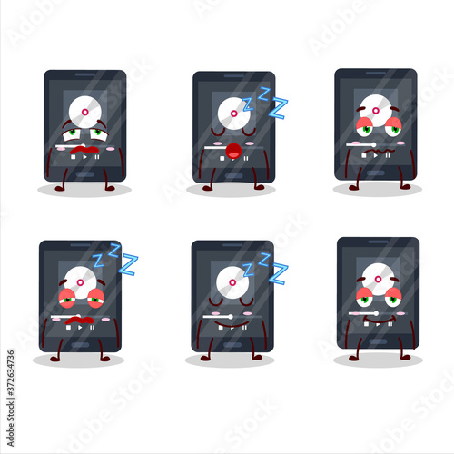 Cartoon character of ipod music with sleepy expression