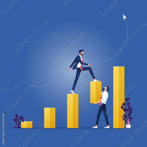 Business teamwork  concept-Symbol of teamwork, cooperation, partnership Vector, Businessman helping each other. Business man holding the bridge while another businessman crossing on the top
