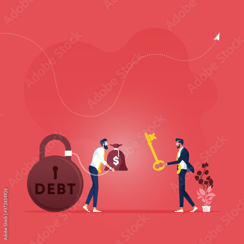 Money for financial freedom concept-Reducing debt relief after cut financial commitments, Economical process when credit is payed and get freedom from bank obligations-Money loan last payment