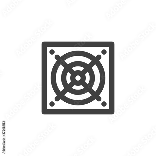 Computer power unit cooler line icon. linear style sign for mobile concept and web design. PC hardware fan outline vector icon. Symbol, logo illustration. Vector graphics