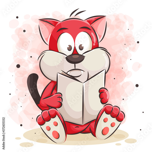 cute cat reading vector illustration