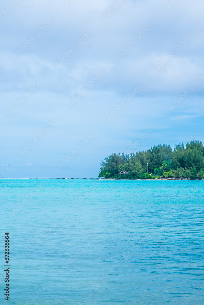 Moorea, French Polynesia: 09/03/2018: landscape of the Beach in Moorea, French Polynesia Moorea, French Polynesia: 09/03/2018: landscape of the Beach in Moorea, French Polynesia