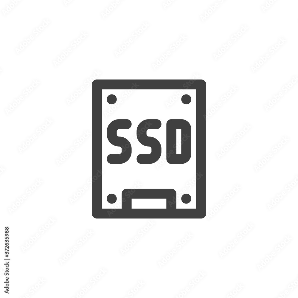SSD, storage disk line icon. linear style sign for mobile concept and web design. Solid-state drive outline vector icon. Symbol, logo illustration. Vector graphics SSD, storage disk line icon. linear style sign for mobile concept and web design. Solid-state drive outline vector icon. Symbol, logo illustration. Vector graphics