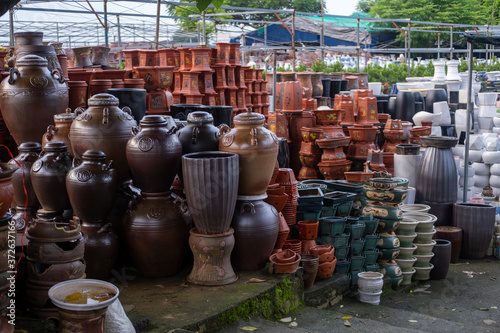 Clay pots in gardens in Hanoi