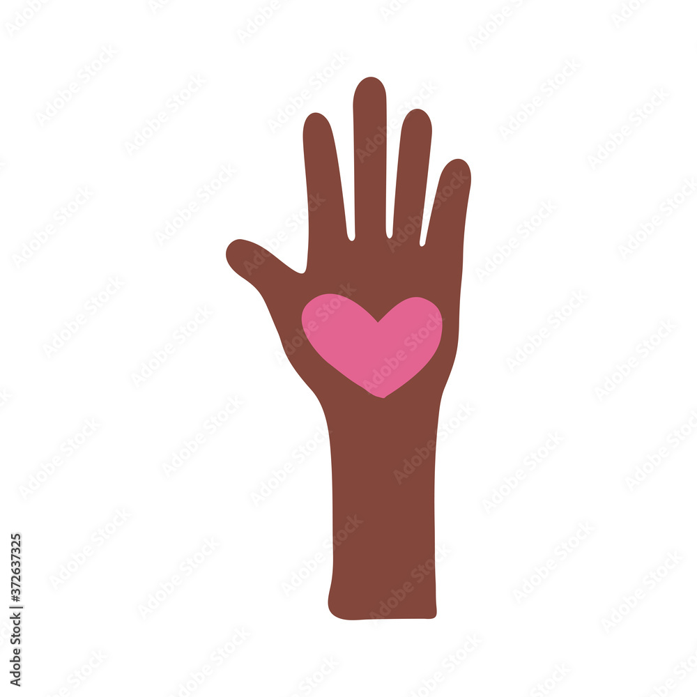 Fototapeta premium afro hand human stop with heart protesting flat style icon