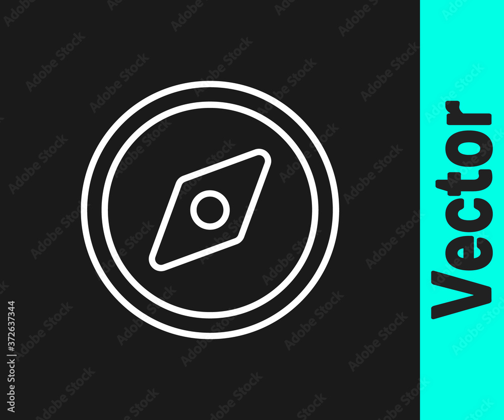 White line Compass icon isolated on black background. Windrose navigation symbol. Wind rose sign. Vector Illustration. White line Compass icon isolated on black background. Windrose navigation symbol. Wind rose sign. Vector Illustration.