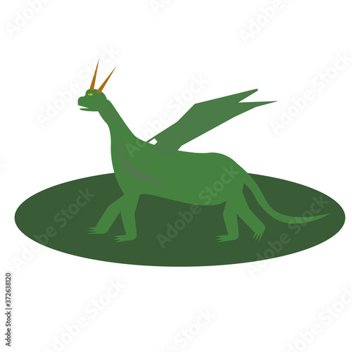 Fairytale green Dragon Flat Isolated Childish Style Simple Drawing In Bright Colors On White Background