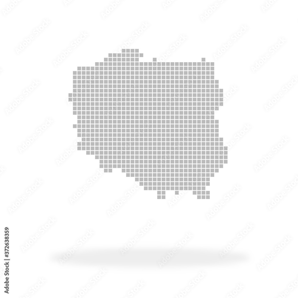 Umriss vom Land Polen aus grauen Quadraten mit Schatten