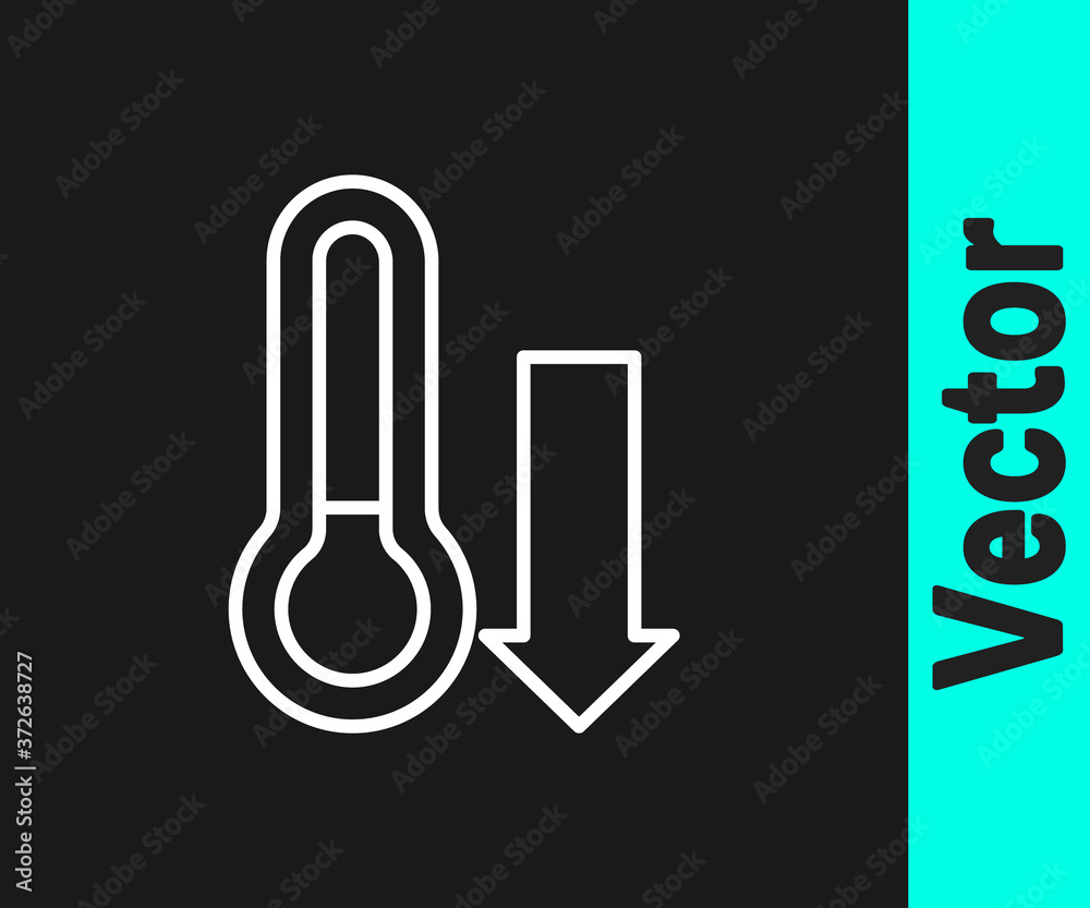 White line Meteorology thermometer measuring icon isolated on black background. Thermometer equipment showing hot or cold weather. Vector.