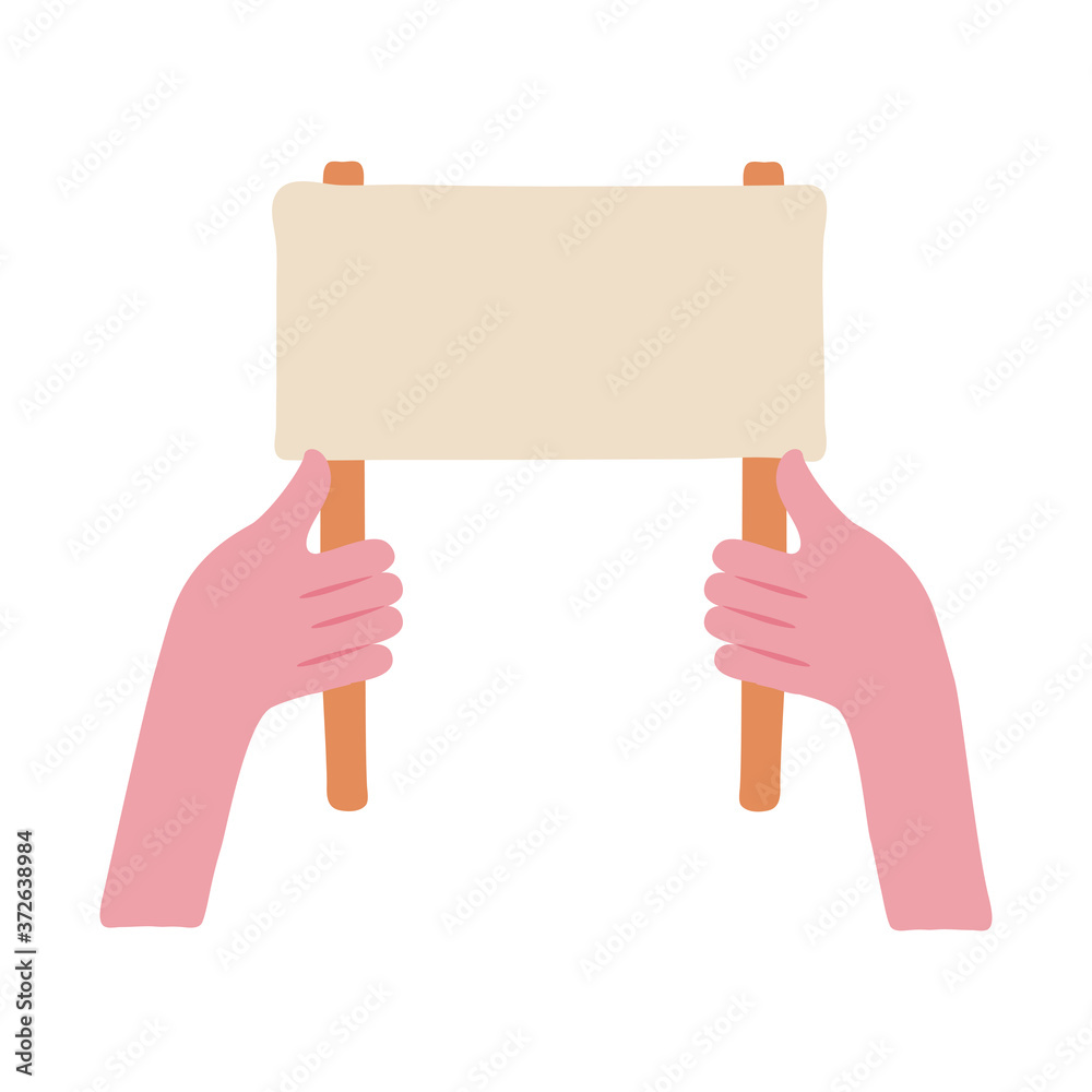 Fototapeta premium hands human protesting with banner flat style icon