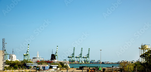 Chennai city , Chennai  INDIA tamil nadu - january 11, 2020: Chennai harbour is one of the largest harbor in india.