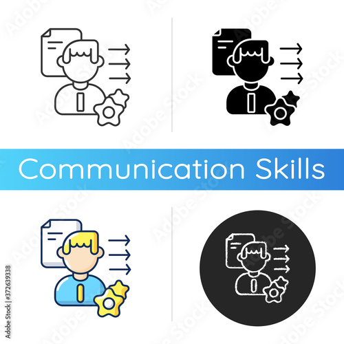 Brevity and clarity icon. Linear black and RGB color styles. Professional competence, soft skills development. Personal growth, communication skills improvement. Isolated vector illustrations