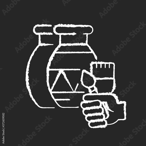 Handicraft chalk white icon on black background. Paint created pottery. Handmade vase to paint for artist. Clay creation for craftsmanship. DIY art and craft. Isolated vector chalkboard illustration