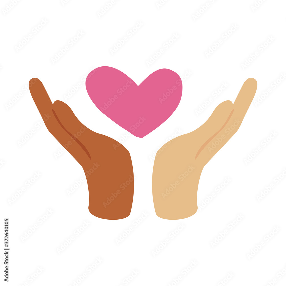 interracial hands with heart flat style icon interracial hands with heart flat style icon