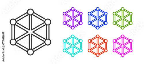 Black line Blockchain technology icon isolated on white background. Cryptocurrency data. Abstract geometric block chain network technology business. Set icons colorful. Vector.
