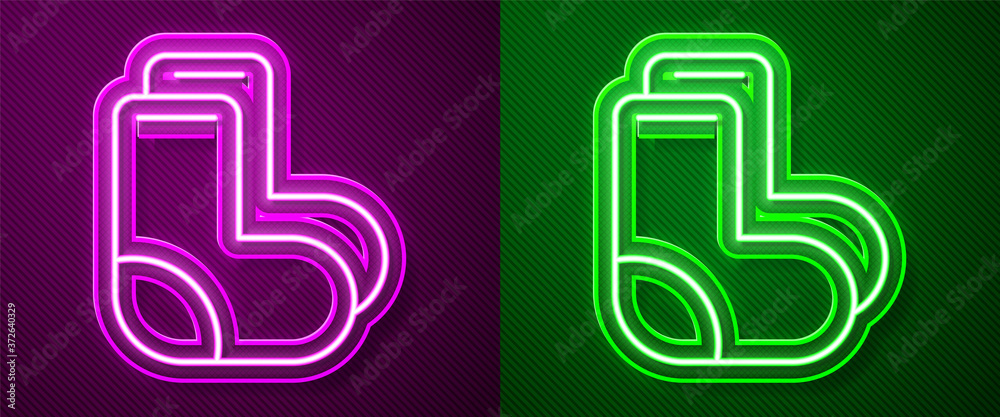 Glowing neon line Valenki icon isolated on purple and green background. National Russian winter footwear. Traditional warm boots in Russia. Vector. Glowing neon line Valenki icon isolated on purple and green background. National Russian winter footwear. Traditional warm boots in Russia. Vector.