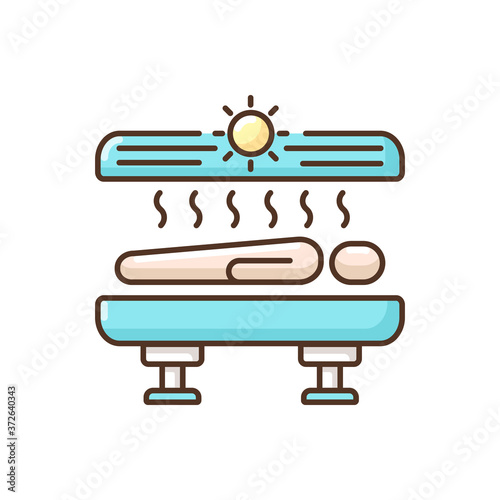 Tanning RGB color icon. Solarium. Indoor tanning and sunbathing. Electric sunbed. Spa salon tanning machines for procedures. Spa center. Beautician services. Isolated vector illustration