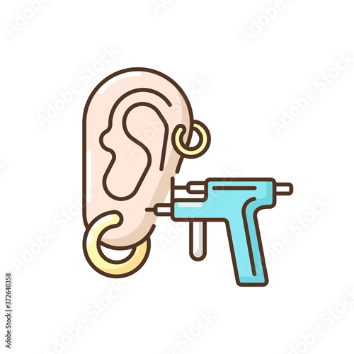 Piercing RGB color icon. Earings. Beauty salon. Body modifications. Ear, nose and body piercing. Beauty procedures. Jewellery wearing. Beautician services. Isolated vector illustration