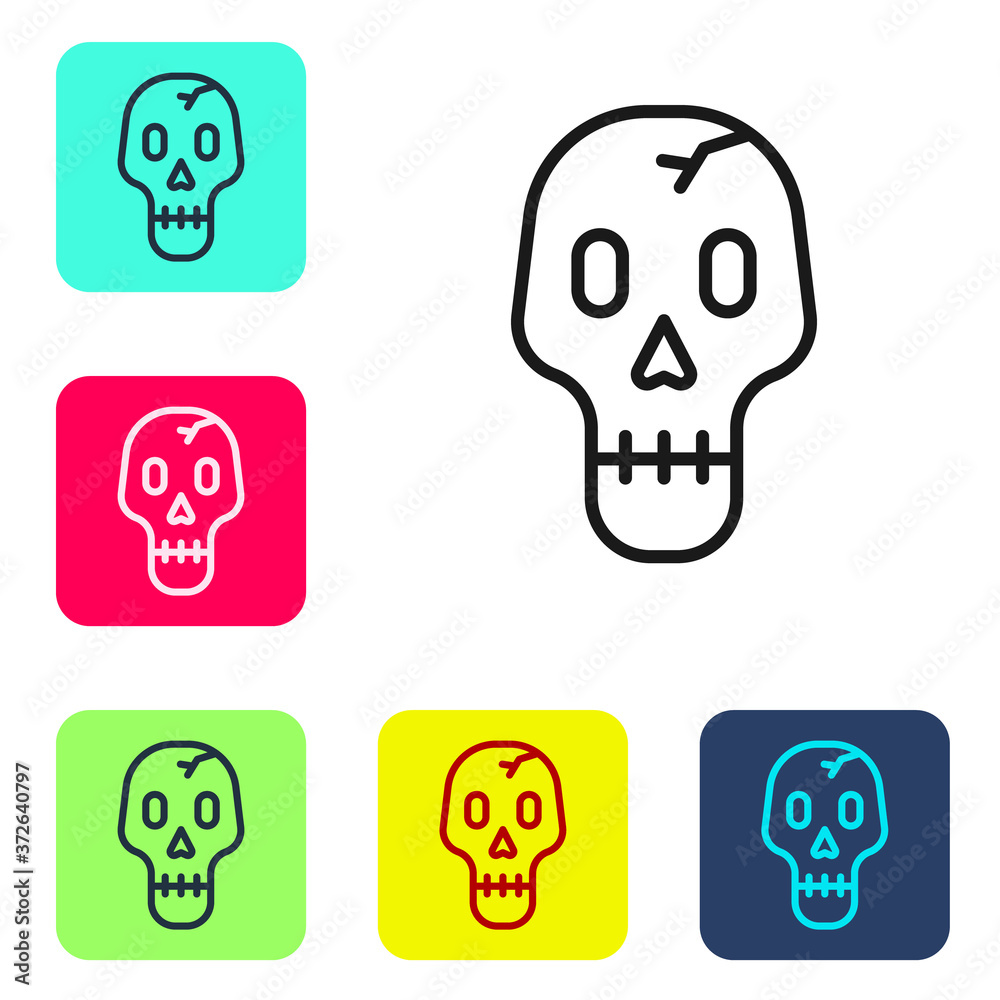 Black line Skull icon isolated on white background. Happy Halloween party. Set icons in color square buttons. Vector.