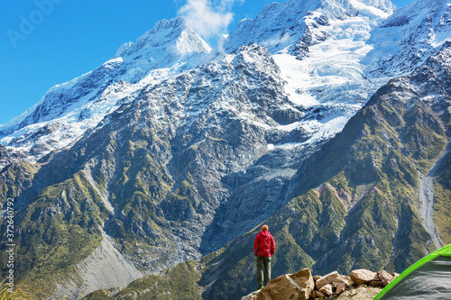 Hike in New Zealand mountains photo