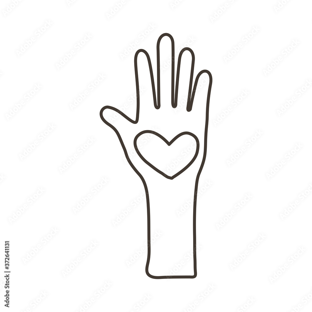 afro hand human stop with heart protesting line style icon afro hand human stop with heart protesting line style icon