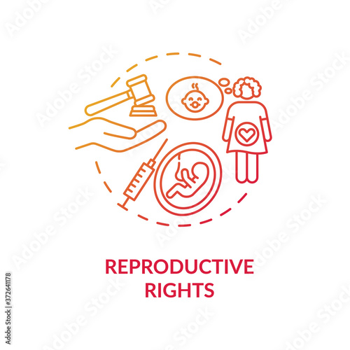 Reproductive rights concept icon. Childbirth, pregnancy idea thin line illustration. Legal regulations and freedoms of reproduction. Vector isolated outline RGB color drawing