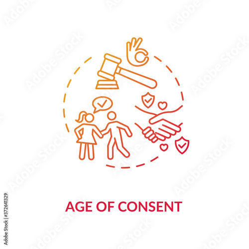 Age of consent concept icon. Sex partners mutual agreement. Sexual education idea thin line illustration. Intercourse legality regulation. Vector isolated outline RGB color drawing