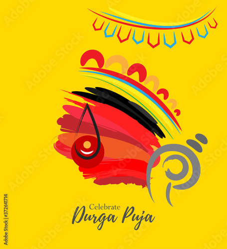 Creative Happy Durga Puja Festival Greeting Background, Creative Goddess Durga Face Illustration
