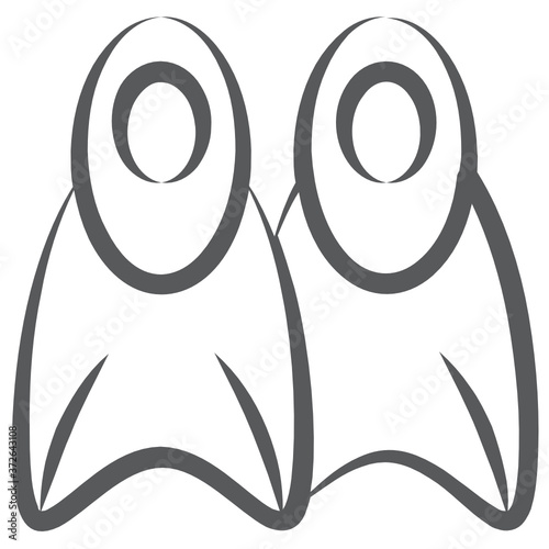
Pair of swimming accessory footwear like flippers, silifins doodle icon 
