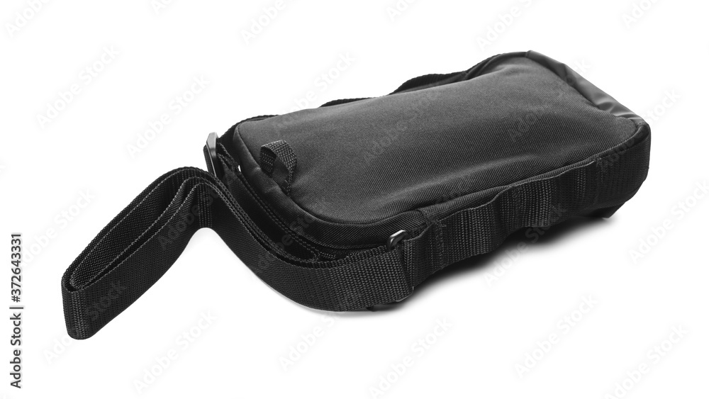 Black waist bag, fanny pack with strap isolated on white background Black waist bag, fanny pack with strap isolated on white background