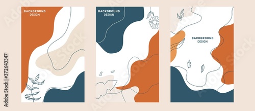 Background template with copy space for text and images design by abstract colored shapes, Social media stories and post creative Vector set. line arts , Tropical leaves VECTOR